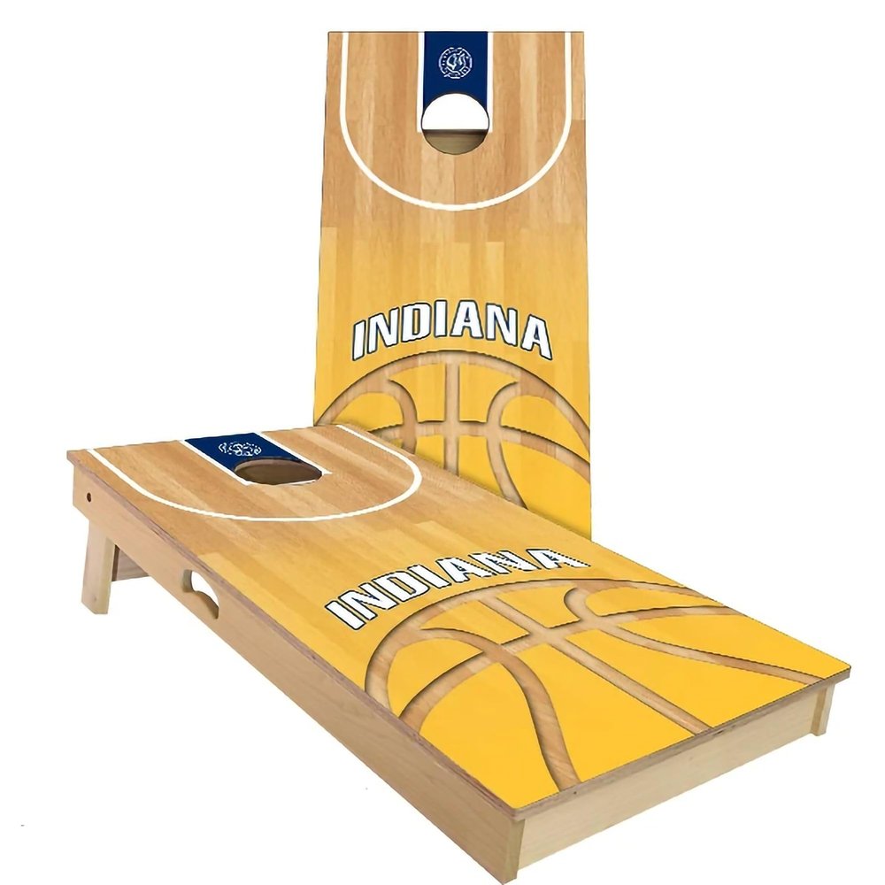 Skip's Garage Indiana Themed Basketball All-Weather Cornhole Board Set - Regulation 2x4 (24" x 48") - Includes (2) Boards, (8) Bags, Case & Lights