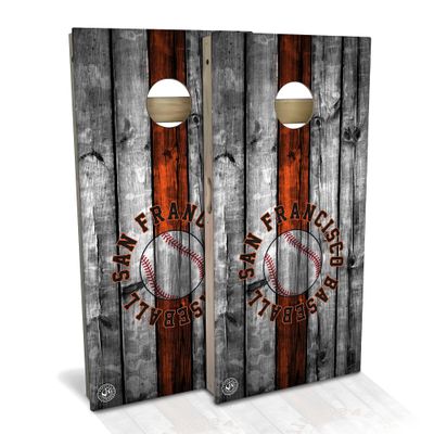 Skip's Garage San Francisco Themed Baseball All-Weather Cornhole Board Set - Regulation 2x4 (24" x 48") - Includes (2) Boards, (8) Bags, (2) Board Hole Lights & 2 Board Edge Lights