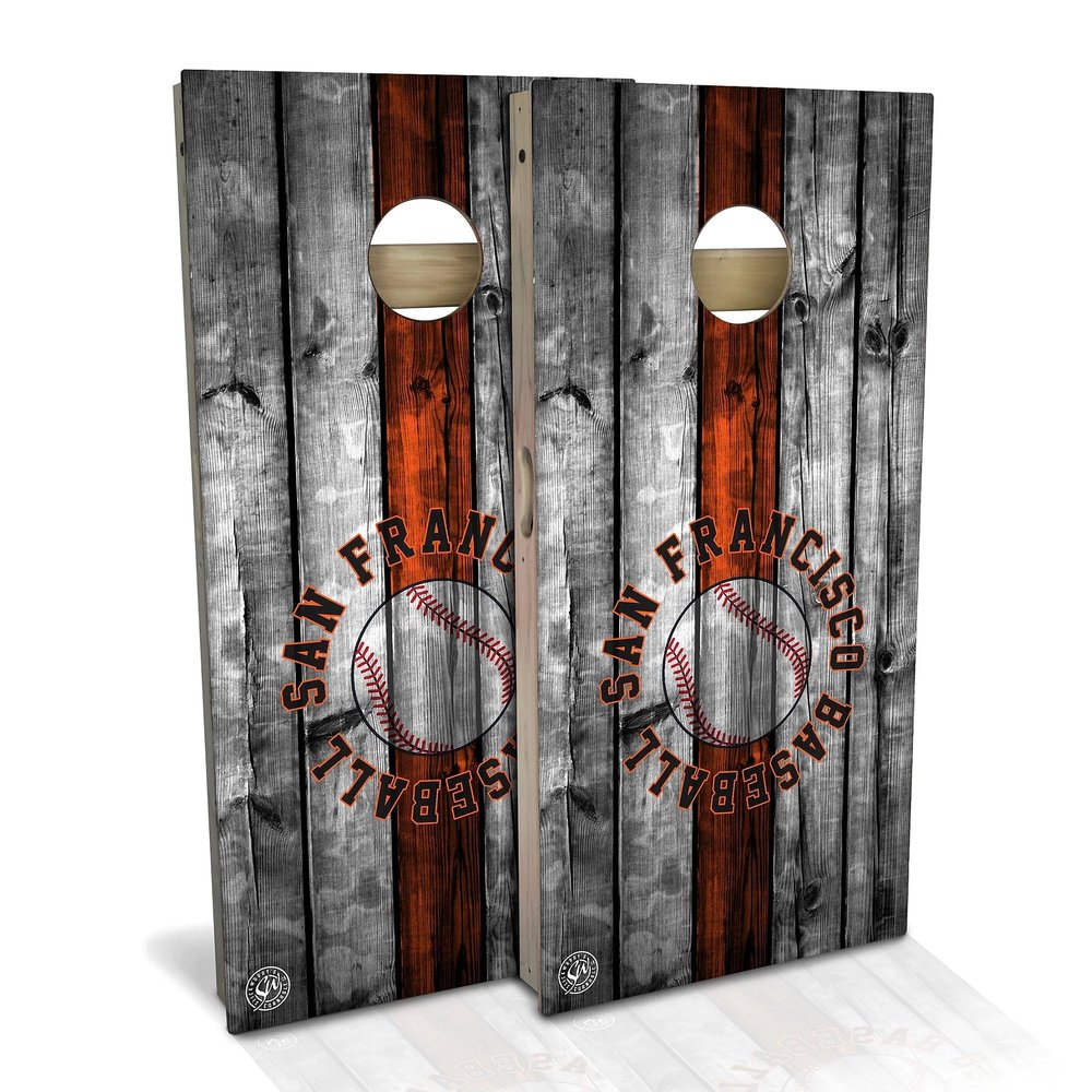 Skip's Garage San Francisco Themed Baseball All-Weather Cornhole Board Set - Regulation 2x4 (24" x 48") - Includes (2) Boards, (8) Bags, (2) Board Hole Lights & 2 Board Edge Lights