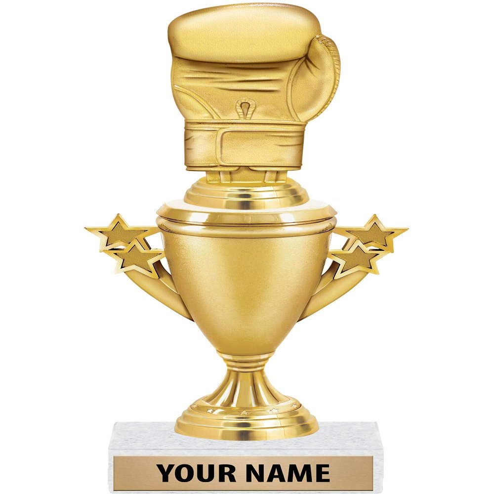 Crown Awards Boxing Glove Trophies - Gold - Boxing Glove Trophy Award - Custom Engraving On White Marble Base - 5 Pack