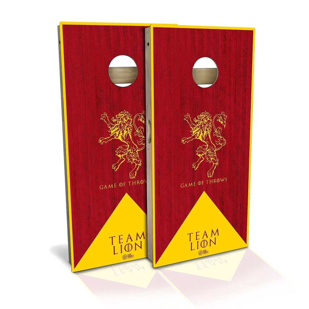 Skip's Garage Game of Throws Team Lion All-Weather Cornhole Board Set - Regulation 2x4 (24" x 48") - Includes (2) Boards, (8) Bags, (1) Carry Case & 2 Board Hole Lights