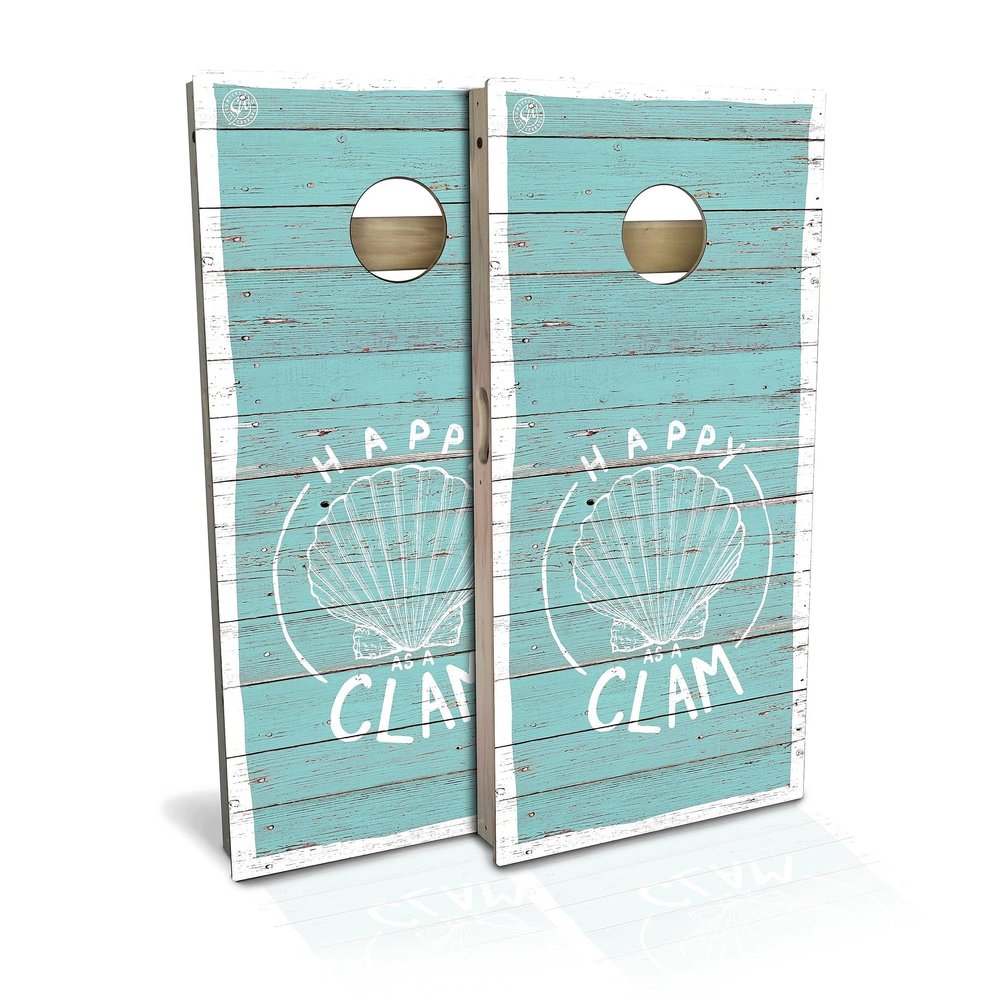 Skip's Garage Happy As A Clam All-Weather Cornhole Board Set - Regulation 2x4 (24" x 48") - Includes (2) Boards, (8) Bags, (1) Carry Case & 2 Board Edge Lights