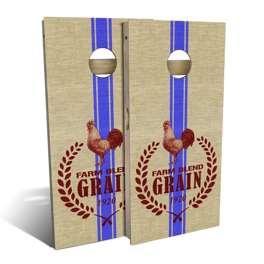 Skip's Garage Country Living Grain Sack All-Weather Cornhole Board Set - Regulation 2x4 (24" x 48") - Includes (2) Boards, (8) Bags, (1) Carry Case & 2 Board Hole Lights