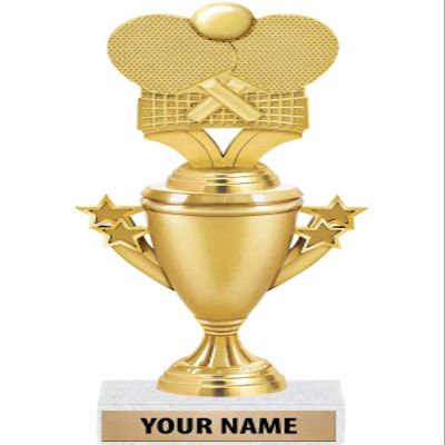 Table Tennis Trophies - Gold - Ping Pong Trophy Award - Custom Engraving On White Marble Base - 5 Pack