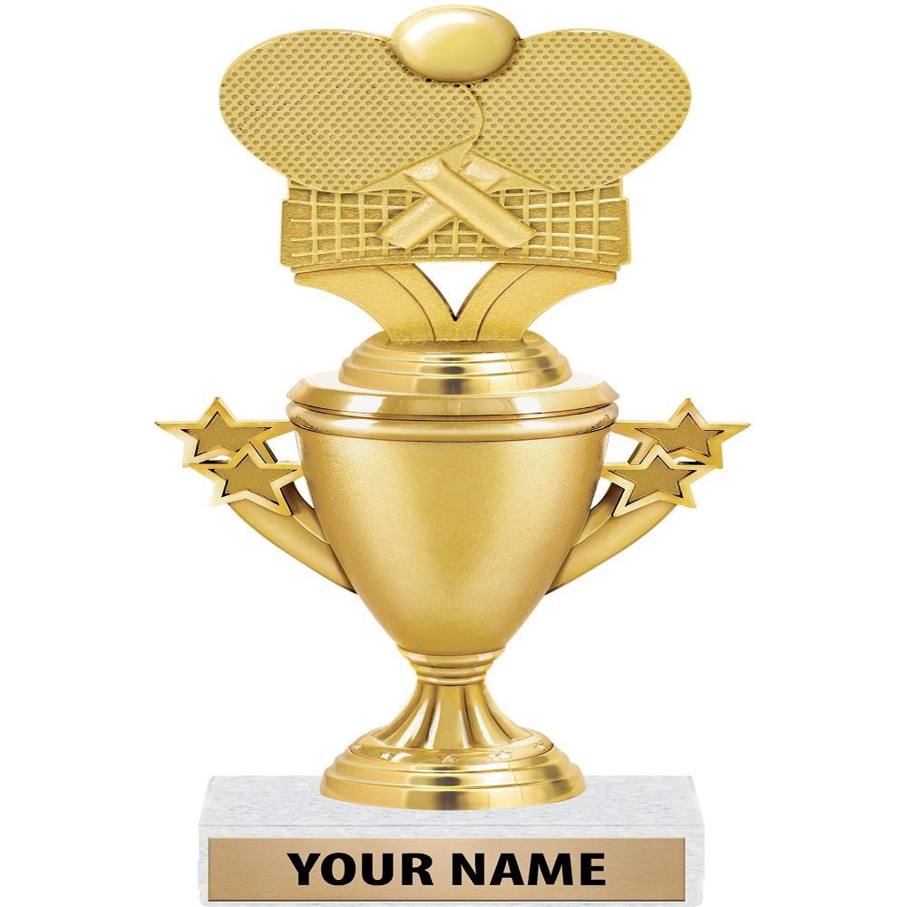 Table Tennis Trophies - Gold - Ping Pong Trophy Award - Custom Engraving On White Marble Base - 5 Pack