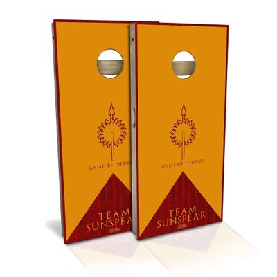 Skip's Garage Game of Throws Team Sunspear All-Weather Cornhole Board Set - Regulation 2x4 (24" x 48") - Includes (2) Boards, (8) Bags, Case & Lights