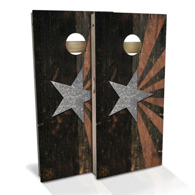 Skip's Garage Arizona Flag Rustic All-Weather Cornhole Board Set - Regulation 2x4 (24" x 48") - Includes (2) Boards, (8) Bags, (2) Board Hole Lights & 2 Board Edge Lights