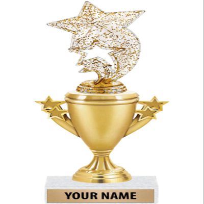 Gold Star Rocket Trophies - Gold Star Rocket Trophy Award - Custom Engraving On White Marble Base - 5 Pack