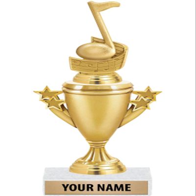 Music Note Trophies - Gold - Music Note Trophy Award - Custom Engraving On White Marble Base - 5 Pack