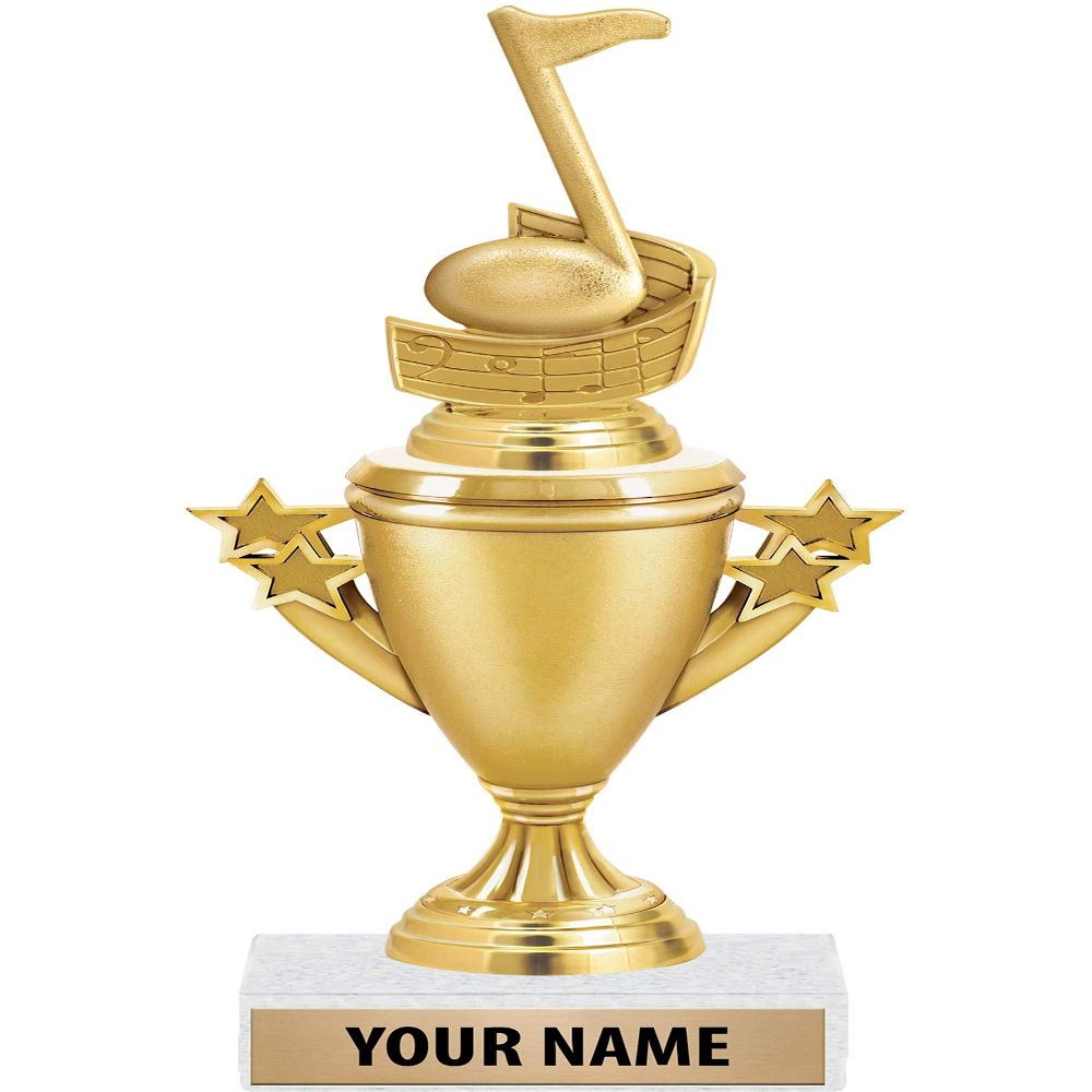 Music Note Trophies - Gold - Music Note Trophy Award - Custom Engraving On White Marble Base - 5 Pack