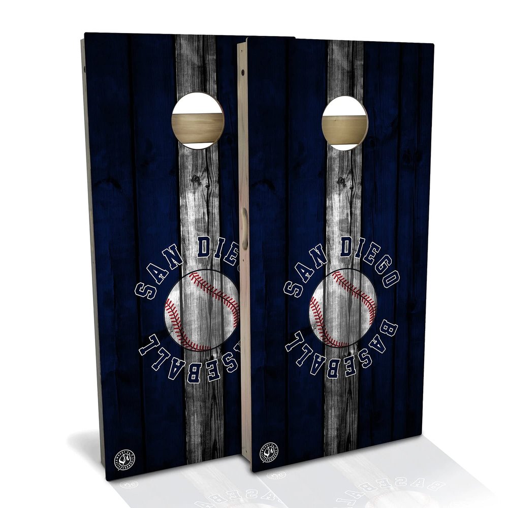 Skip's Garage San Diego Themed Baseball All-Weather Cornhole Board Set - Regulation 2x4 (24" x 48") - Includes (2) Boards and (8) Bags
