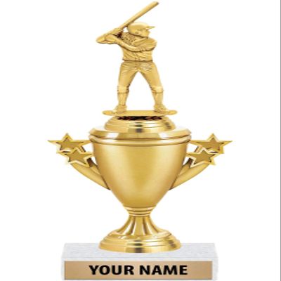 Softball Batter Trophies - Gold - Softball Batter Trophy Award - Custom Engraving On White Marble Base - 5 Pack