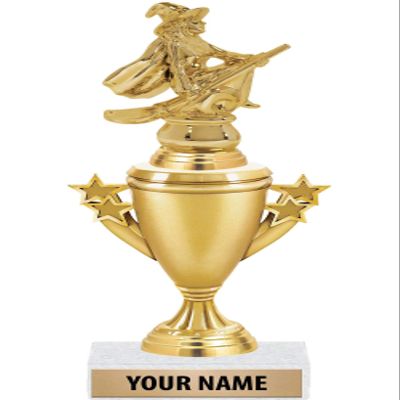 Halloween Witch Trophies - Gold - Halloween Trophy Award - Custom Engraving On White Marble Base - 5 Pack