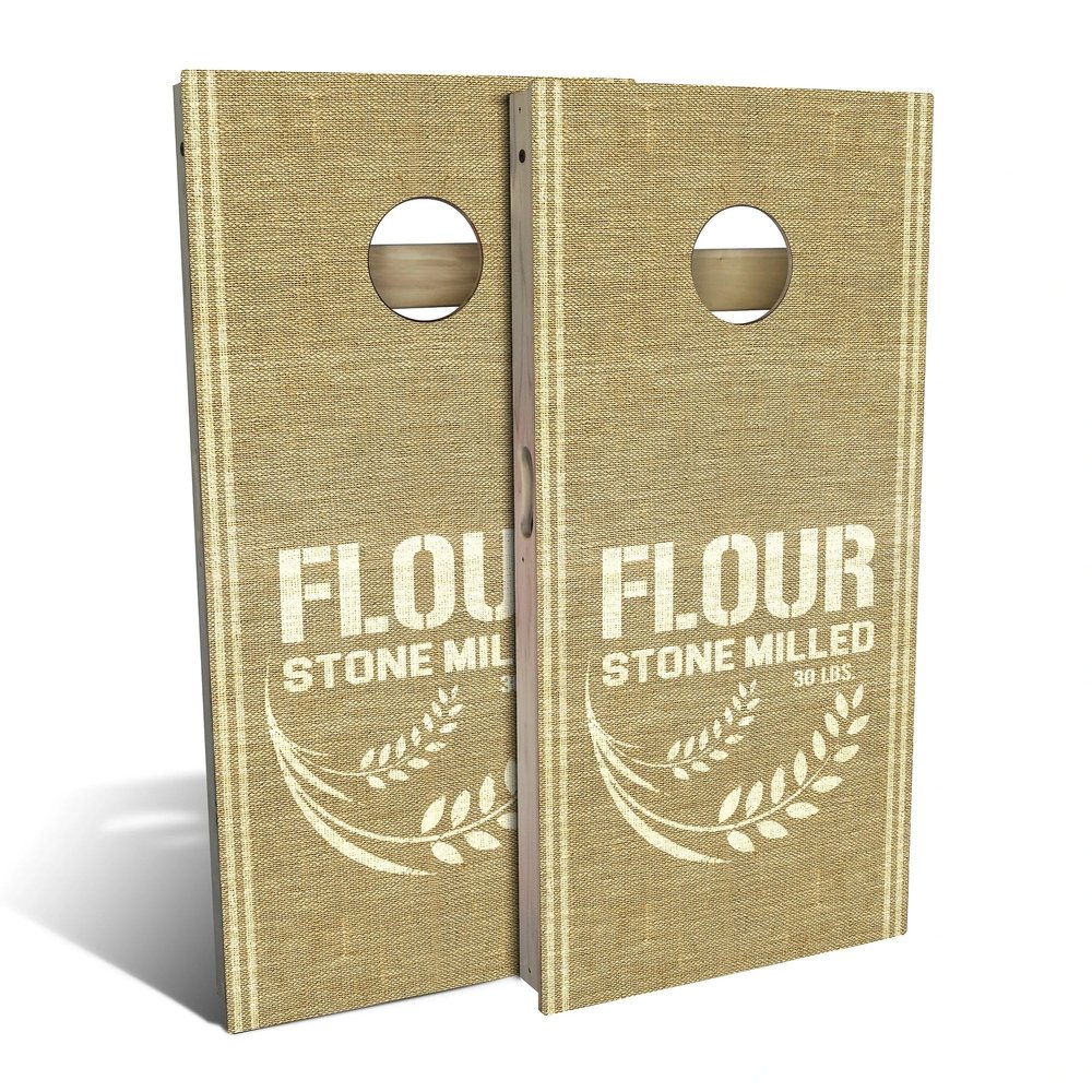 Skip's Garage Country Living Flour Sack All-Weather Cornhole Board Set - Regulation 2x4 (24" x 48") - Includes (2) Boards, (8) Bags & (2) Board Hole Lights