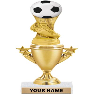 Crown Awards Soccer Colorific Trophies - Gold - Soccer Trophy Award - Custom Engraving On White Marble Base - 5 Pack