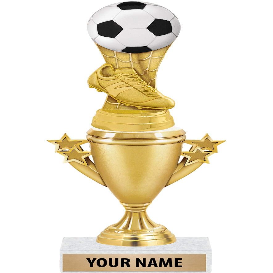 Crown Awards Soccer Colorific Trophies - Gold - Soccer Trophy Award - Custom Engraving On White Marble Base - 5 Pack