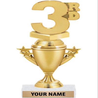 3rd Place Trophies - Gold - 3rd Place Trophy Award - Custom Engraving On White Marble Base - 5 Pack Prime