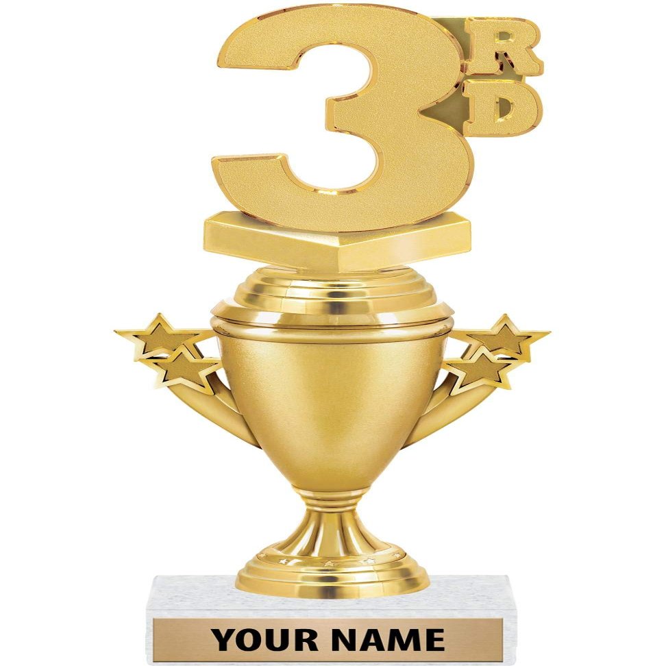 3rd Place Trophies - Gold - 3rd Place Trophy Award - Custom Engraving On White Marble Base - 5 Pack Prime