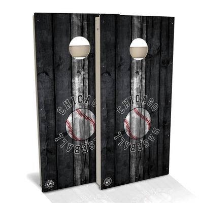 Skip's Garage Chicago Themed Baseball #2 All-Weather Cornhole Set - Regulation 2x4 Boards (24" x 48") - Includes (2) Boards, (8) Bags & (2) Board Hole Lights