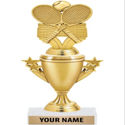 Tennis Trophies - Gold - Tennis Trophy Award - Custom Engraving On White Marble Base - 5 Pack