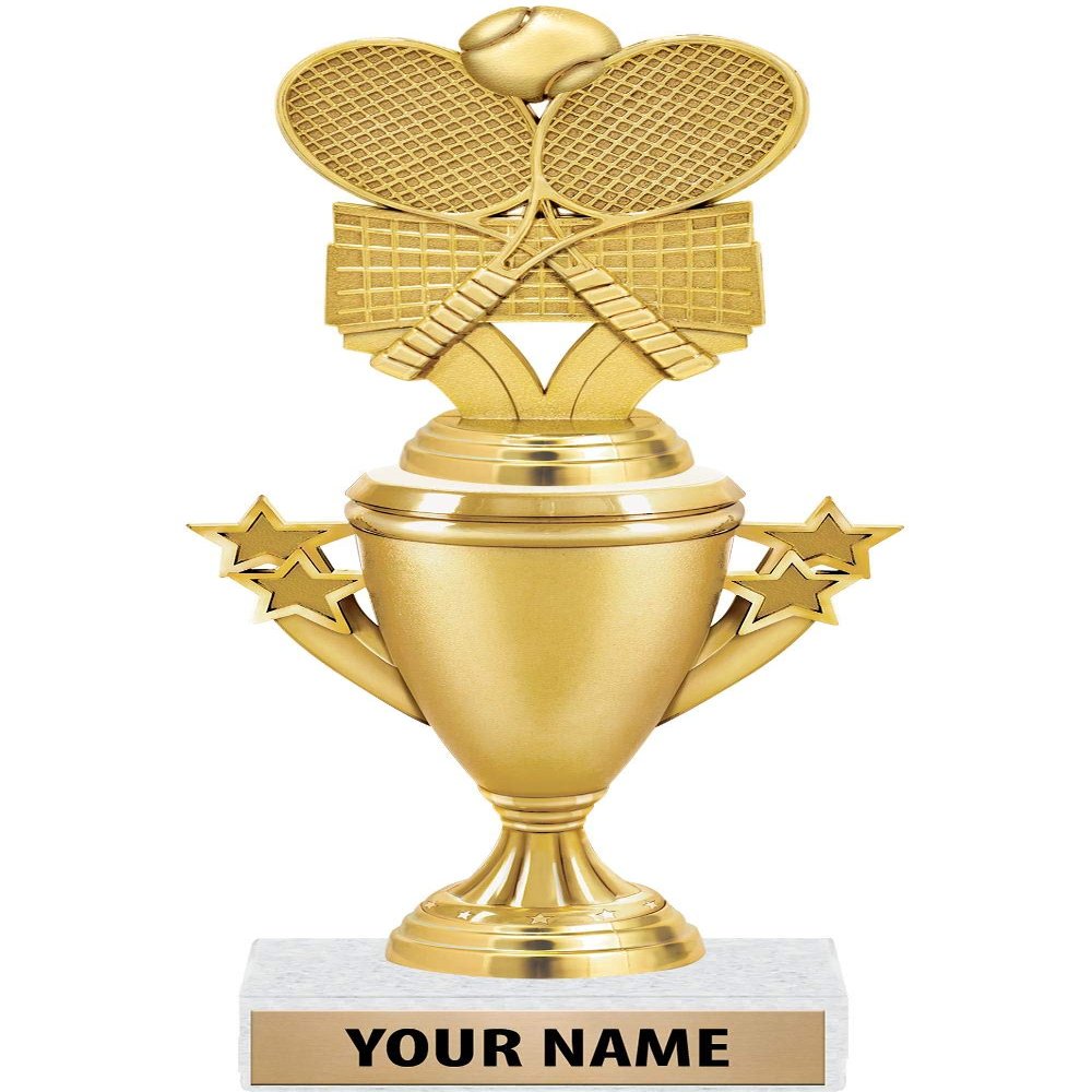Tennis Trophies - Gold - Tennis Trophy Award - Custom Engraving On White Marble Base - 5 Pack