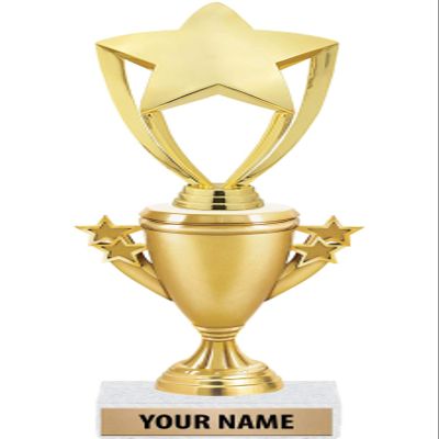 Crown Awards Gold Star Trophies - Gold Star Trophy Award - Custom Engraving On White Marble Base - 5 Pack
