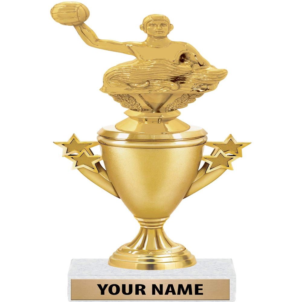 Water Polo Trophies - Gold - Water Polo Trophy Award - Custom Engraving On White Marble Base - 5 Pack