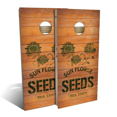 Skip's Garage Country Living Sunflower Crate All-Weather Cornhole Board Set - Regulation 2x4 (24" x 48") - Includes (2) Boards, (8) Bags, Case & Lights