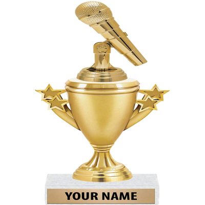 10" Microphone Trophies - Gold - Microphone Trophy Award - Custom Engraving On White Marble Base - 10 Pack Prime