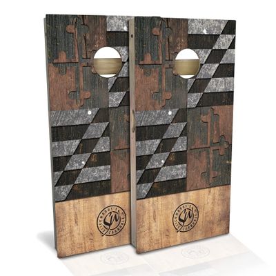 Skip's Garage Maryland Flag Rustic All-Weather Cornhole Board Set - Regulation 2x4 (24" x 48") - Includes (2) Boards, (8) Bags & (2) Board Hole Lights
