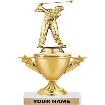 Golf Male Trophies - Gold - Golf Male Trophy Award - Custom Engraving On White Marble Base - 5 Pack