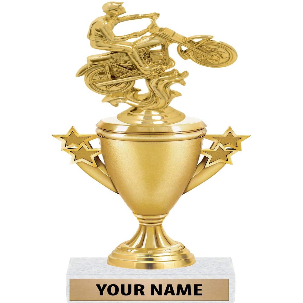 Motorcycle Trophies - Gold - Motorcycle Trophy Award - Custom Engraving On White Marble Base - 10 Pack Prime