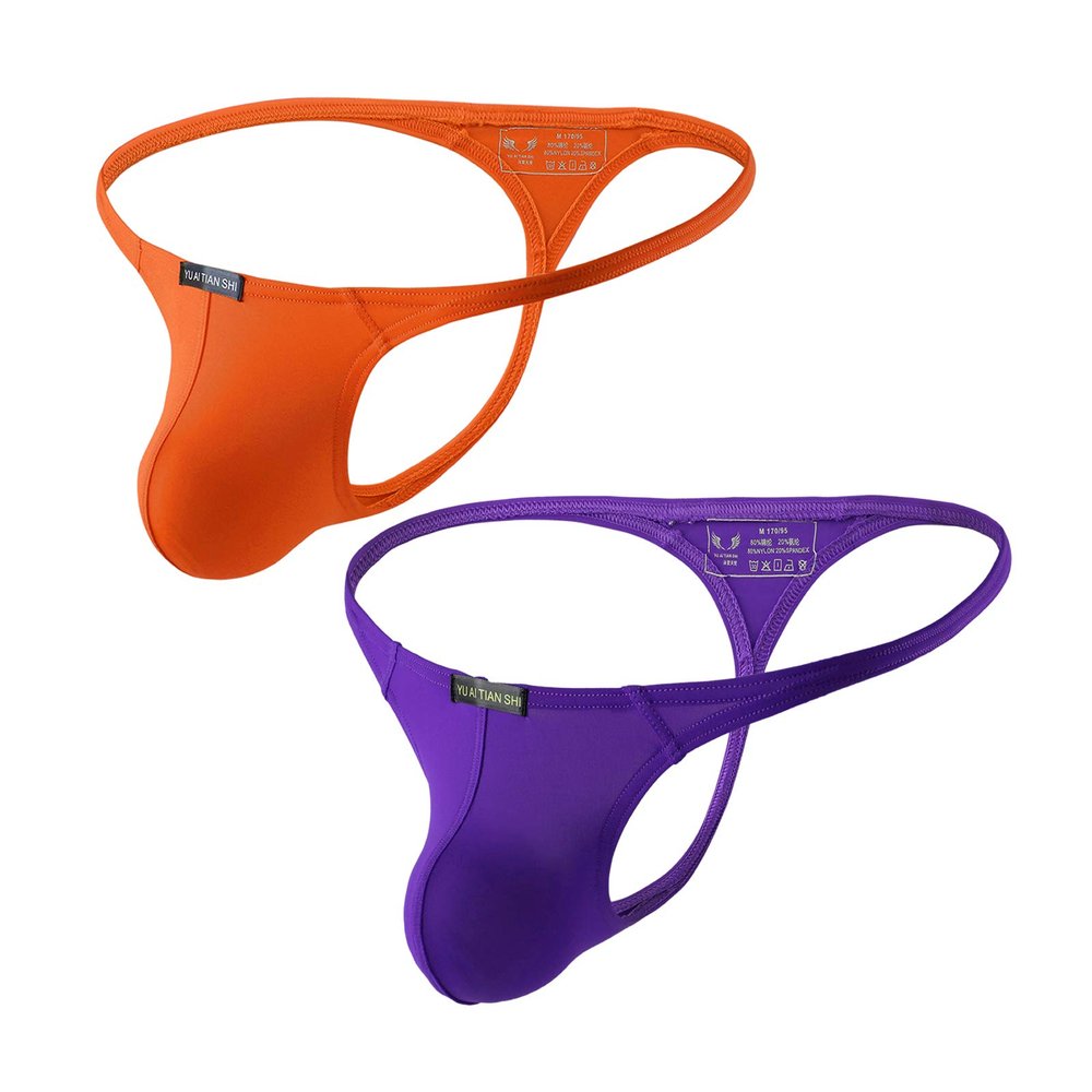 A64 Low Waist Thong Men's Ice Silk Underwear Sexy G-Strings Multicolor (Orange / Purple, l)