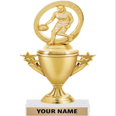 Basketball Champ Female Trophies - Gold - Basketball Trophy Award - Custom Engraving On White Marble Base - 5 Pack