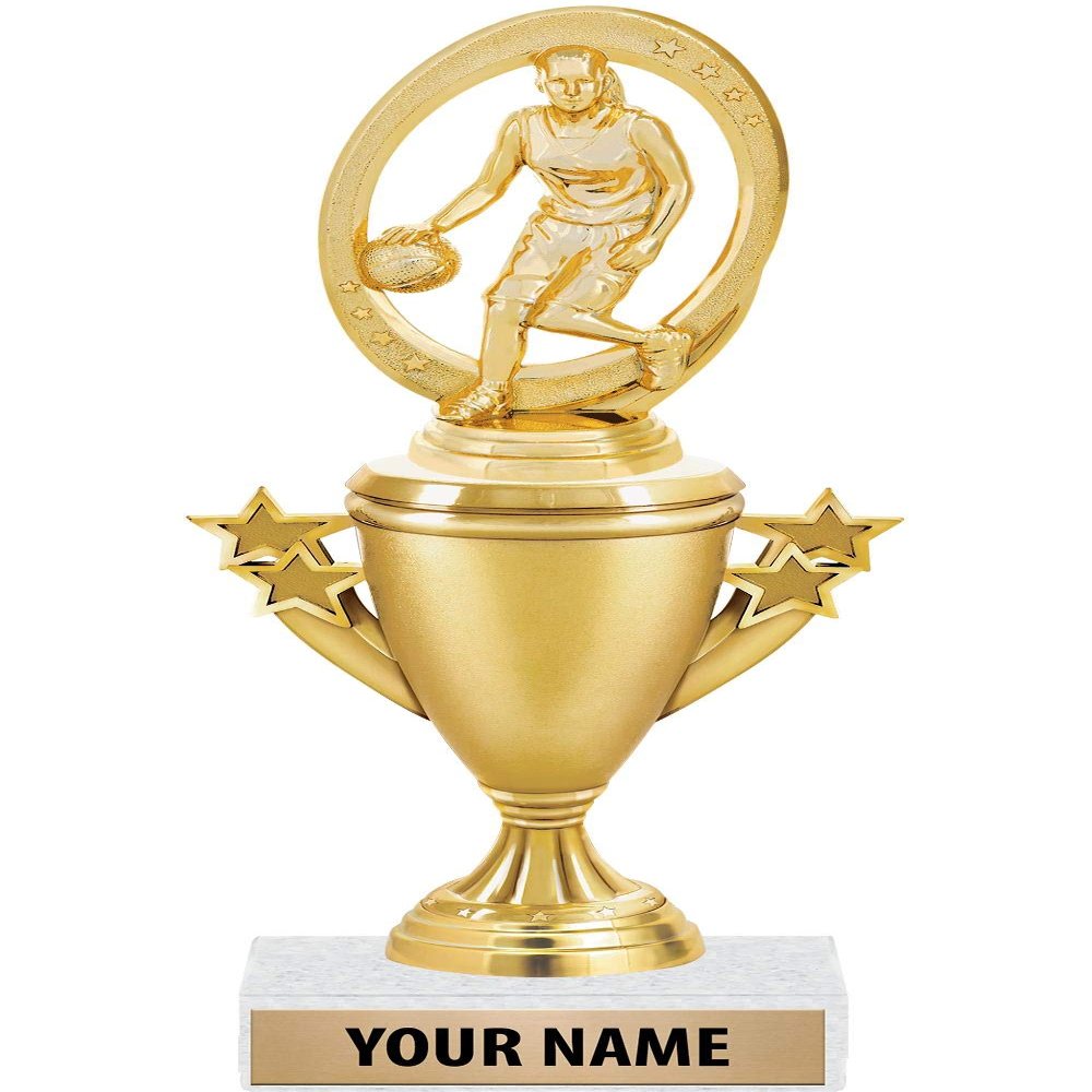 Basketball Champ Female Trophies - Gold - Basketball Trophy Award - Custom Engraving On White Marble Base - 5 Pack