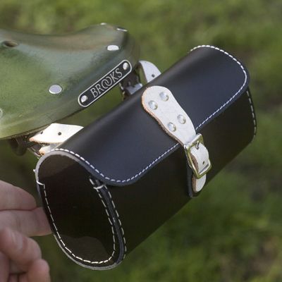 London Craftwork Genuine Leather Tool Bag Bike Saddle Bag Handcrafted Bike Bag Black White bro-bl-White
