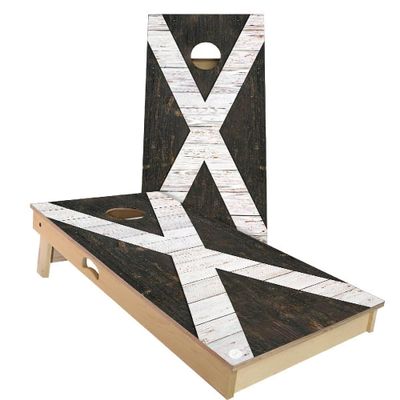 Skip's Garage Scotland Flag Rustic All-Weather Cornhole Board Set - Regulation 2x4 (24" x 48") - Includes (2) Boards, (8) Bags & (2) Board Edge Lights