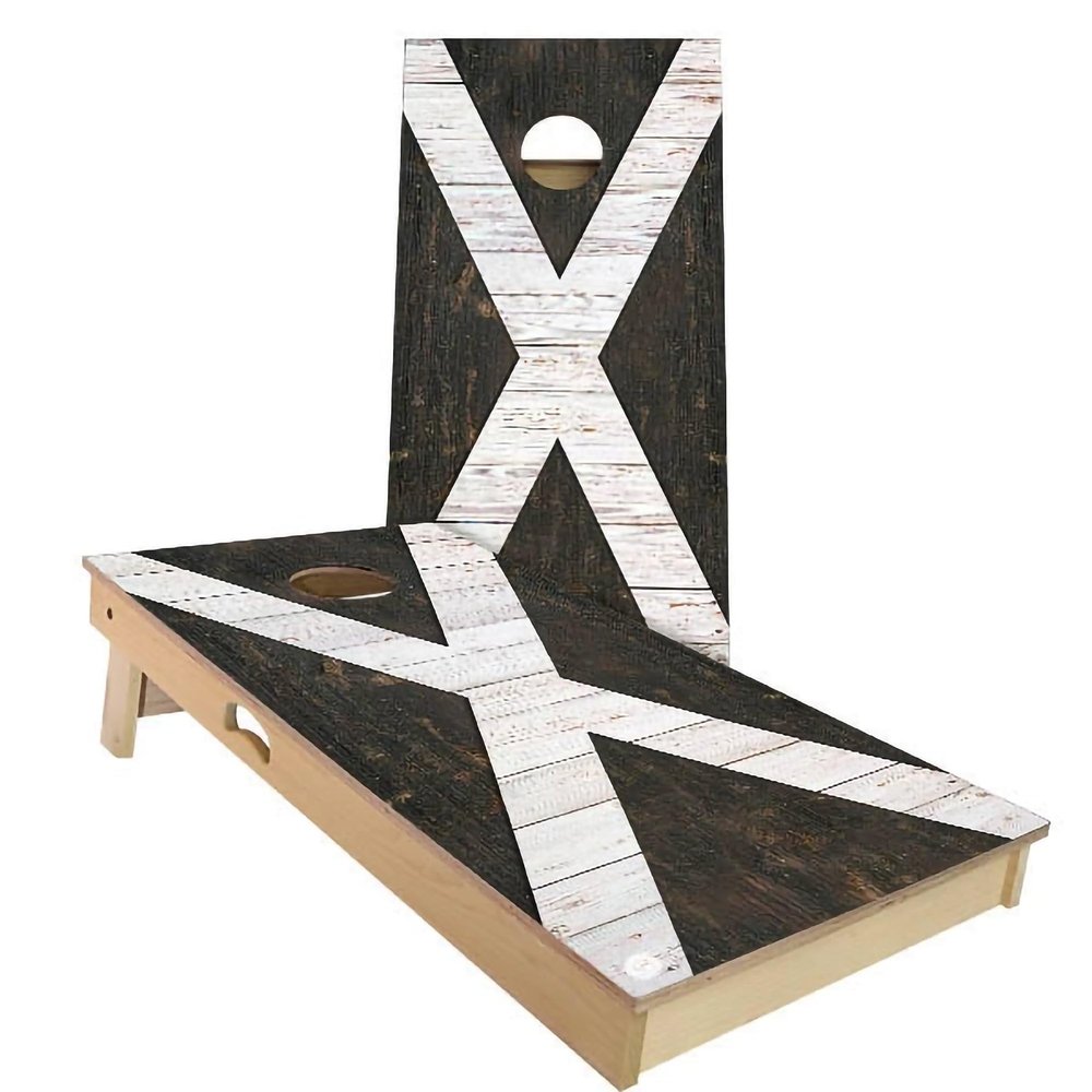 Skip's Garage Scotland Flag Rustic All-Weather Cornhole Board Set - Regulation 2x4 (24" x 48") - Includes (2) Boards, (8) Bags & (2) Board Edge Lights