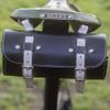 London Craftwork Classic Bicycle Round Tool Bag Genuine Leather Seat Frame Handlebar Black White roll-bl-White view 2