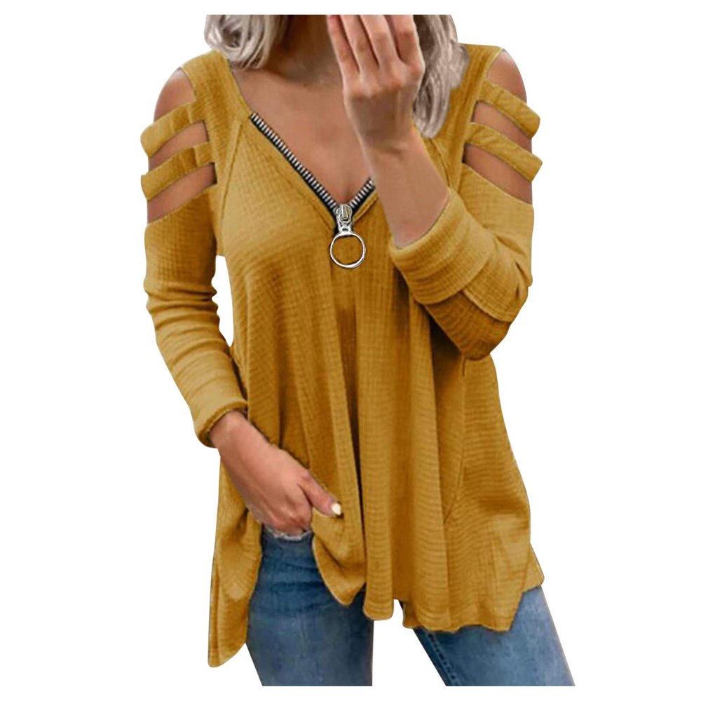 XUETON Women's V Neck Tee Shirt Printed Floral Long Sleeve Shirt Blouse T-Shirts Pullover Henley Shirts Yellow