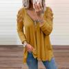 XUETON Women's V Neck Tee Shirt Printed Floral Long Sleeve Shirt Blouse T-Shirts Pullover Henley Shirts Yellow view 2