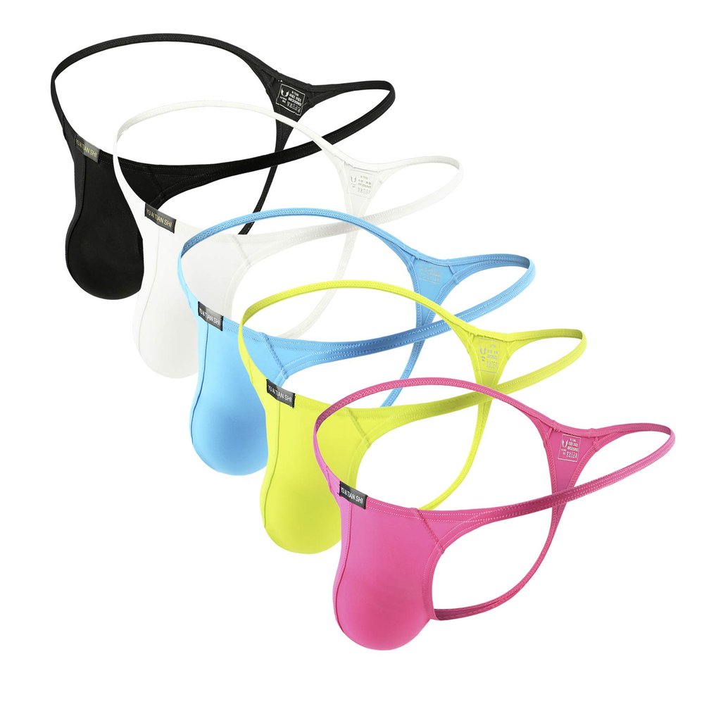 A64 Low Waist Thong Men's Ice Silk Underwear Sexy G-Strings Multicolor (5 Color Mix- C, x_l)