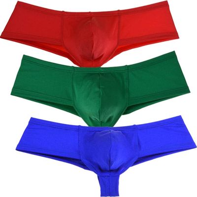 Jaxu Men's Elastic Spandex Thong Boxer Shiny Boxers Briefs Guys Pants Sexy Men Pouch Underwear 3-Pack red,green,blue XL XU275 Brazilain Bikini Underwear