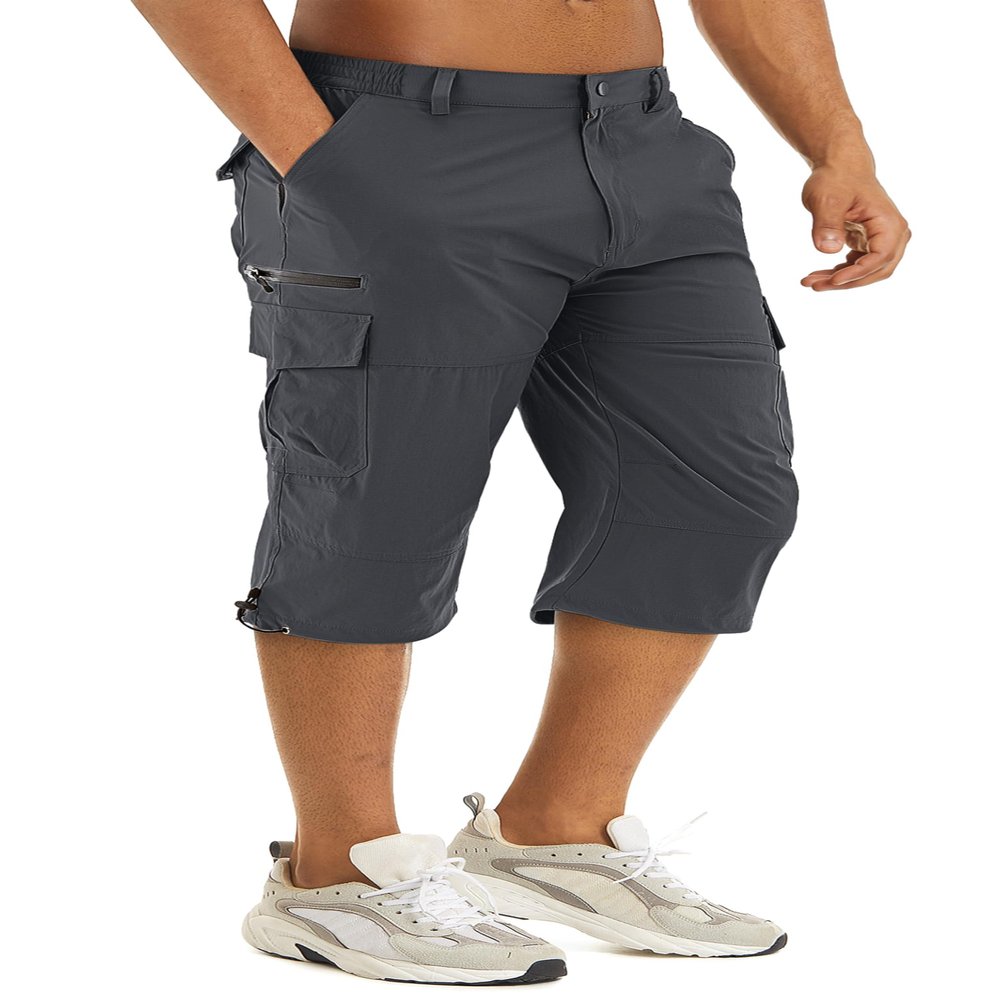 TACVASEN Mens Cargo Shorts Hiking Work Long Shorts Golf Below Knee 3/4 Length Pants Water Resistant Work Capri Pants Stretch Dark Grey