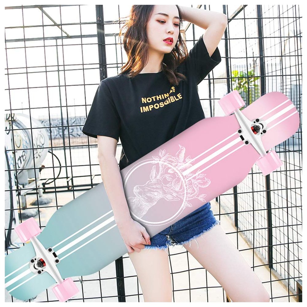 KHUY Skateboard 42 Inches Long Boards Skateboard for Girls Boys, Premium Longboard Skateboard for Cruising Freestyle Downhill Dancing Skate Board Cruiser for Teens Adults Beginners (Color : Style I)