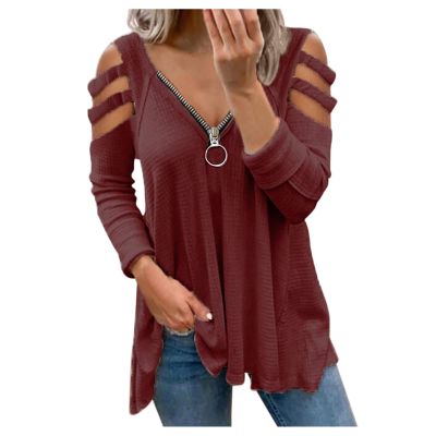 XUETON Women's V Neck Tee Shirt Printed Floral Long Sleeve Shirt Blouse T-Shirts Pullover Henley Shirts Wine