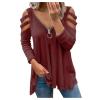 XUETON Women's V Neck Tee Shirt Printed Floral Long Sleeve Shirt Blouse T-Shirts Pullover Henley Shirts Wine view 1