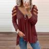 XUETON Women's V Neck Tee Shirt Printed Floral Long Sleeve Shirt Blouse T-Shirts Pullover Henley Shirts Wine view 2