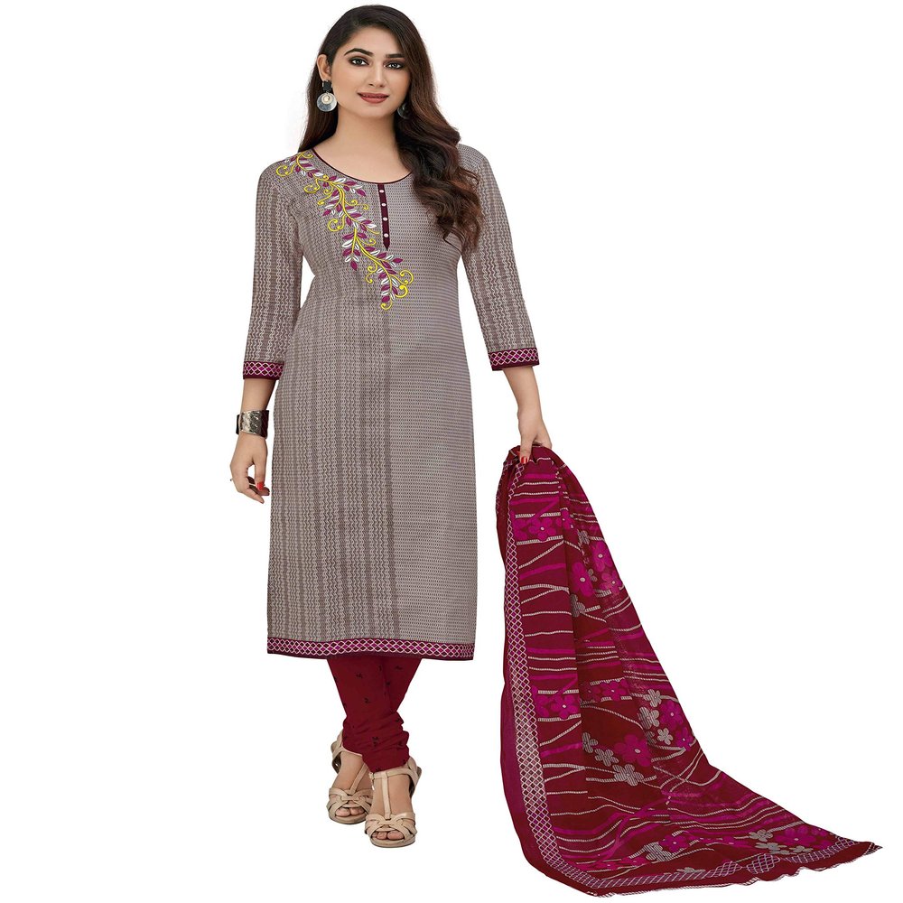 Miraan Women's Cotton Printed Readymade Salwar Suit Small Multicolour