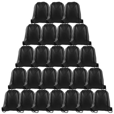 PLULON 25 Pcs Black Drawstring Bags Bulk, Black Drawstring Backpack Bulk String Backpack Cinch Sack Pull Sport Gym Backpack Bags for Yoga Traveling Outdoor Sports